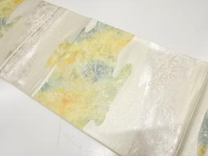 引箔　霞取りに菊・竹笹模様織り出し　袋帯